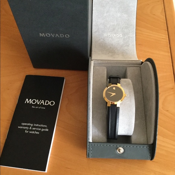 Movado Accessories - Movado retro museum dial black watch w leather